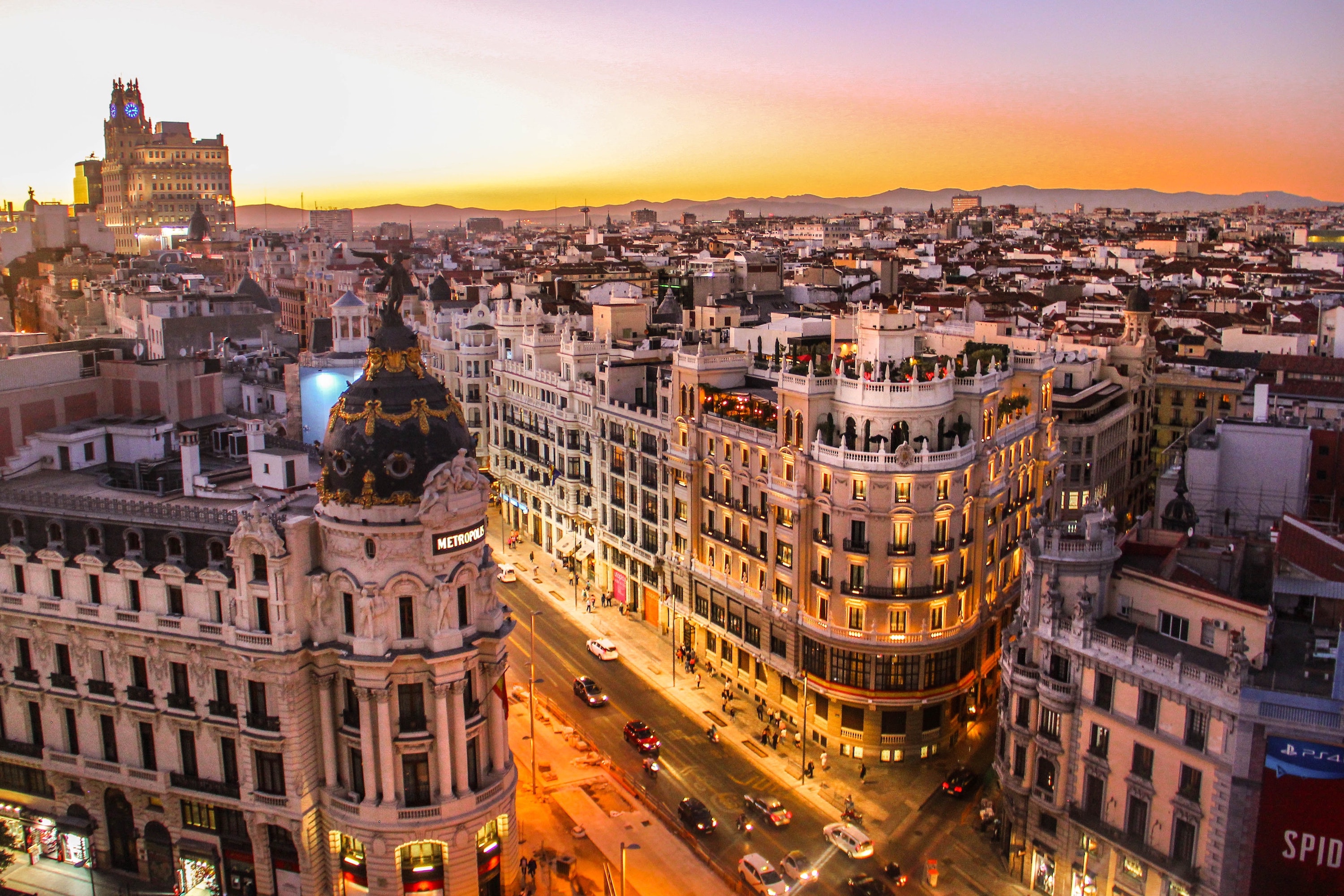 Gran Via from above, Madrid, Spain.
